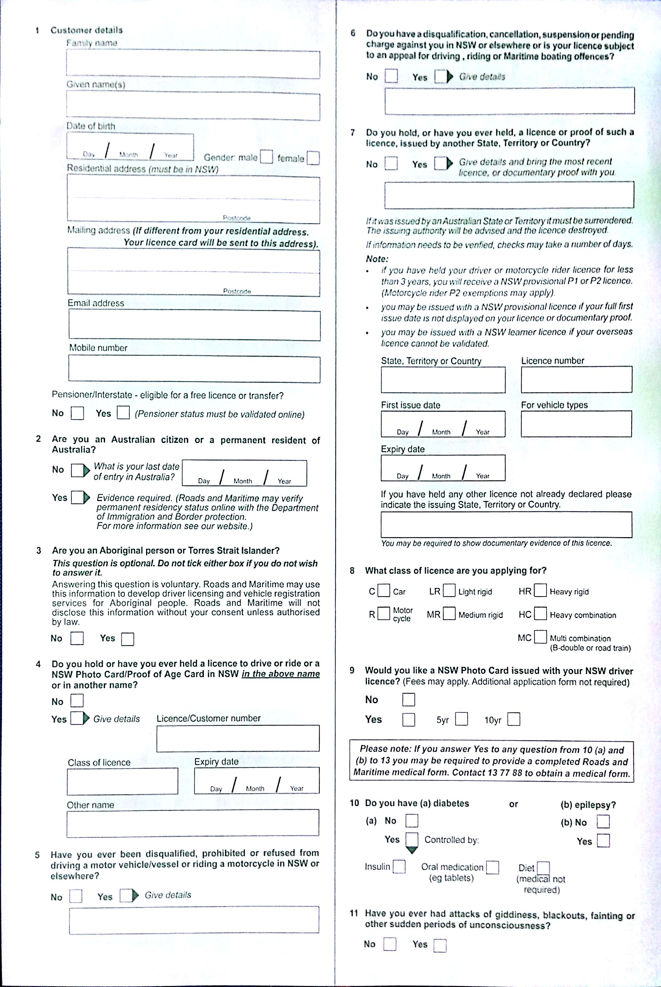NSW driving license application 2